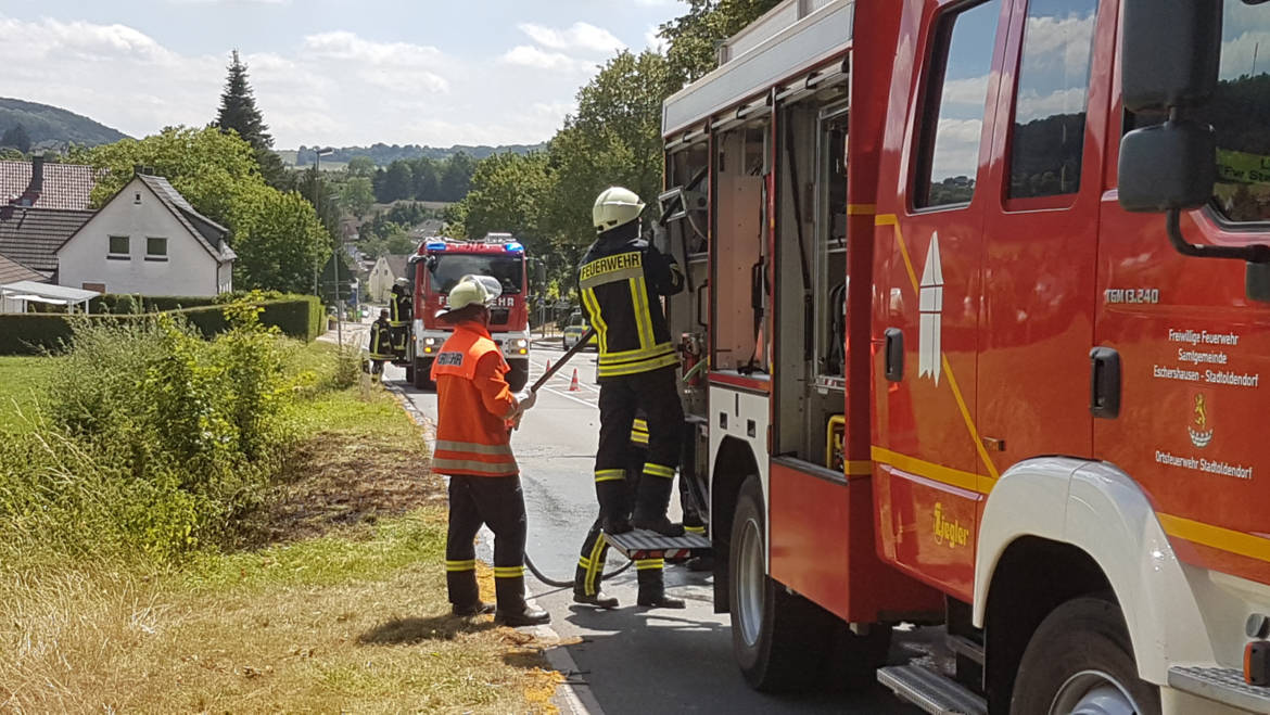Einsatz der Feuerwehr Stadtoldendorf zu einem kleinen Flächenbrand an der Eschershäuser Straße