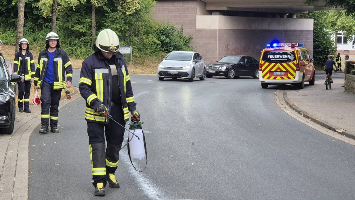 Ölspur nach Defekt eines Fahrzeuges