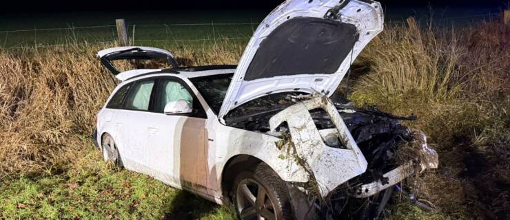 Auslaufende Betriebsstoffe nach Verkehrsunfall mit alleinbeteiligten Fahrzeug bei Wangelnstedt
