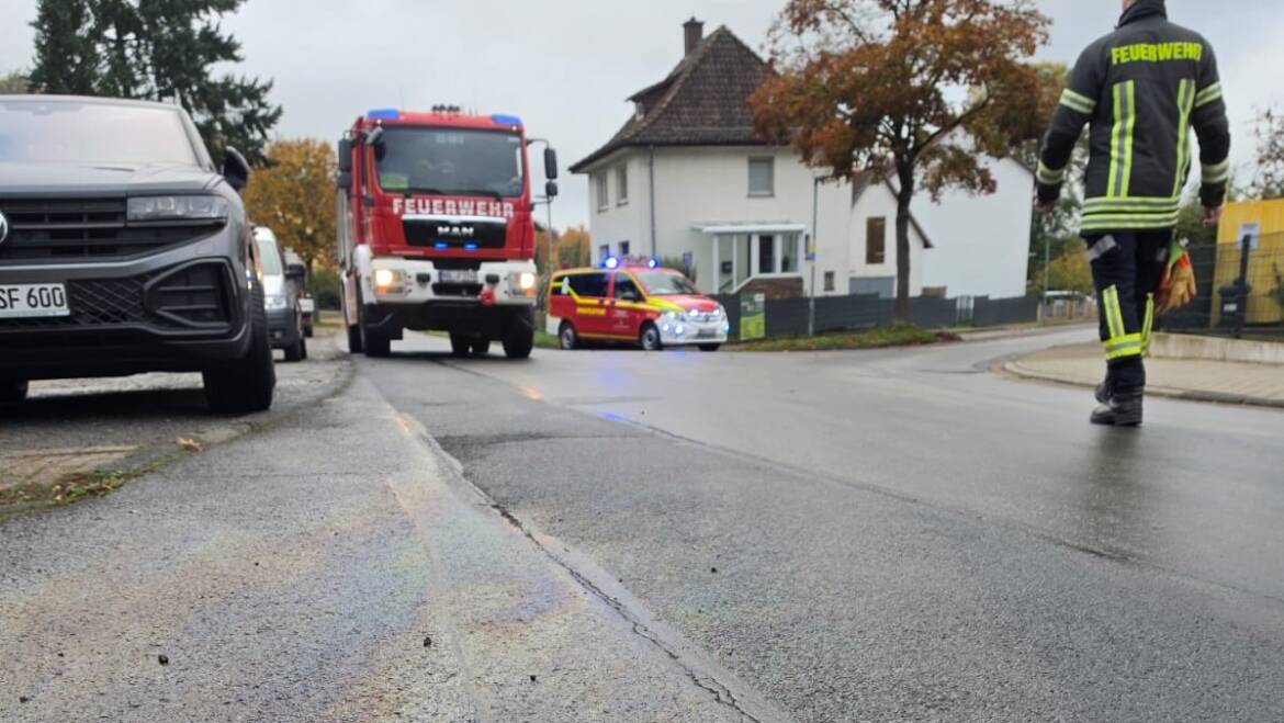 Kehrmaschine verliert Motoröl. Lange Ölspur im Stadtoldendorfer Stadtgebiet.
